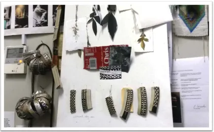 Figure 9: Off cuts from the patterned rubber strips, amongst other reference material 