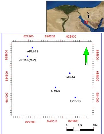 Fig. 1 Location Map of the Study Area Illustrating the Studied Wells. 