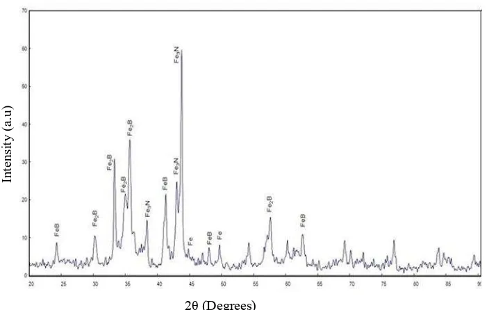 Figure 2. XRD from the cross-section of the boro-nitride coating. 