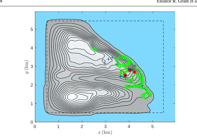 Fig. 1 The model domain used in the BLASIUS simulations. The shaded grey colour denotes the terrain