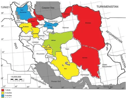 Figure 2 The distribution of the available studies across the country.