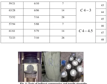Fig. 1: Tests of indirect compressive and tensile strengths of cement pulp, and hold concrete