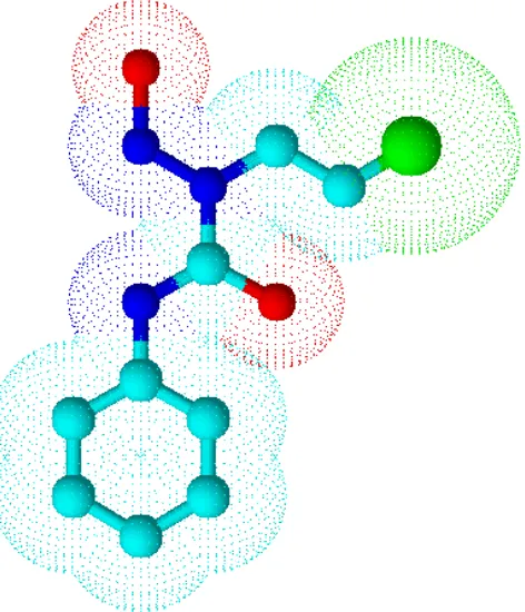 Figure 1: Prospective view and calculated properties of 1- (2-chloroethyl)-3-cyclohexyl-1-nitrosourea (lomustine)  