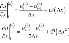 Table 1 presents several finite-difference schemes indicating their orders of ac-curacy both in spatial and temporal grids and their representation in a purely  
