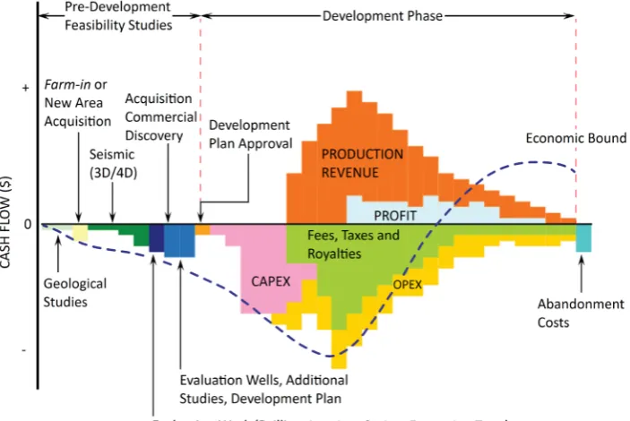 Figure 1. A typical cash-flow of an exploration and production project (adapted from [8])