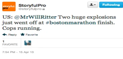 Fig 1. Tweet posted during Boston Marathon.  