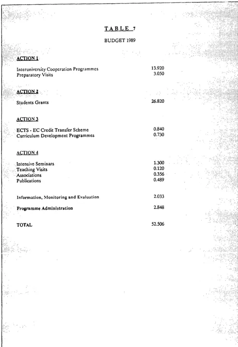 TABLE 7 BUDGET 1989 