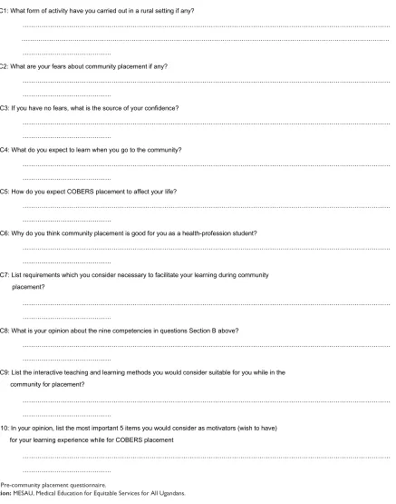 Figure S1 Pre-community placement questionnaire.