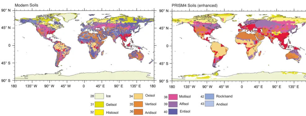 Figure 5. Modern and Pliocene (PRISM4) fractional lake coverage data set (Pound et al., 2014)