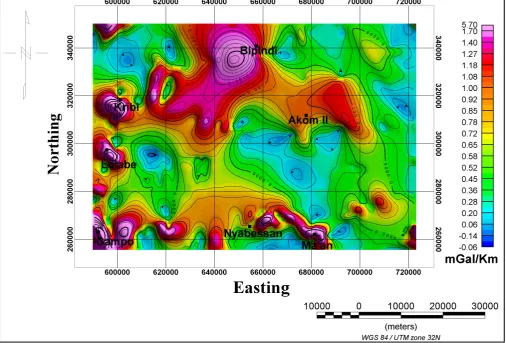 Figure 5. Horizontal gradient magnitude of Bouguer gravity anomalies map of the study area