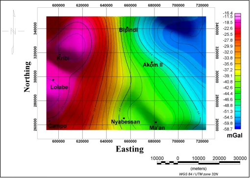 Figure 4. Bouguer gravity anomalies upward continued to 10 km. 