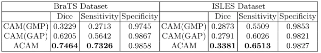 Table 1. Lesion localisation performance of the competing approaches.