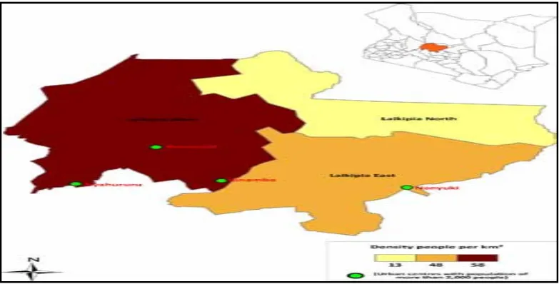 Figure 1: Administrative map of Laikipia County inset the map of Kenya.   