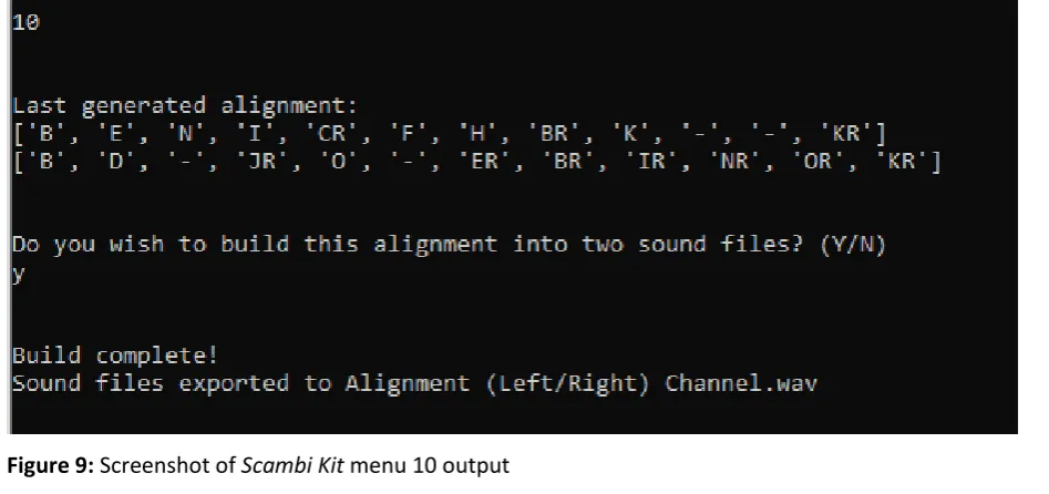 Figure 9: Screenshot of Scambi Kit menu 10 output 