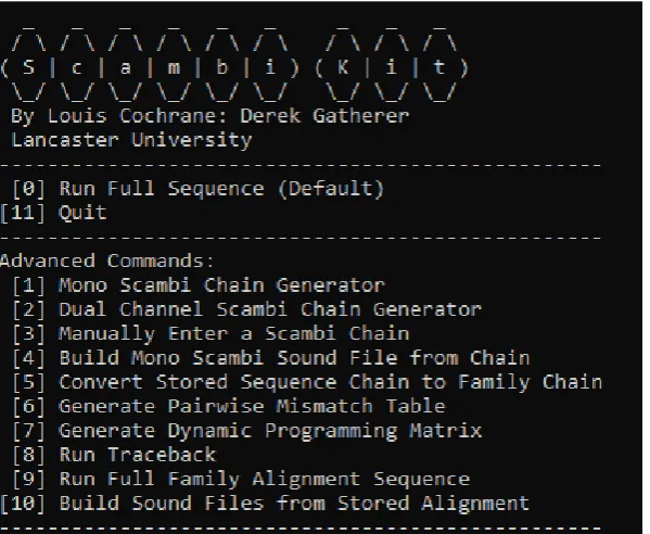Figure 1: Screenshot of Scambi Kit main menu 