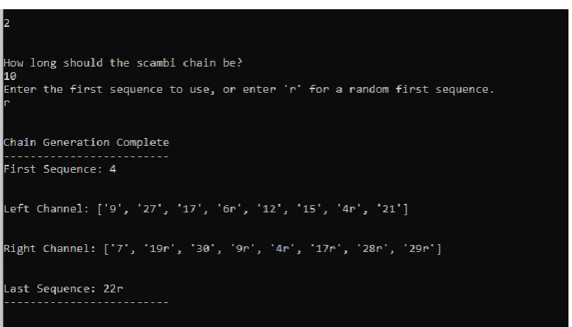 Figure 3: Screenshot of Scambi Kit menu 2 output 