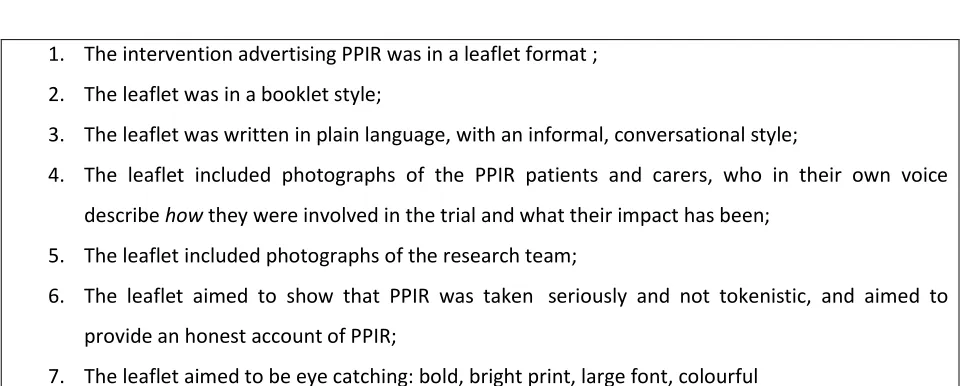 Table 1: Core components of the PPIR communication leaflet intervention 