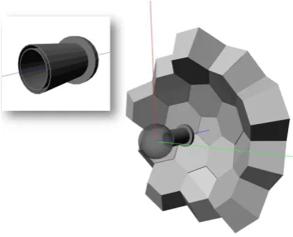 Figure 2: View of the Neutron Wall (light grey) with the beam pipe and beam dump after thetarget (dark grey) as modelled by Geant4