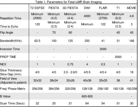Table 1. Parameters for Fetal iuMR Brain Imaging