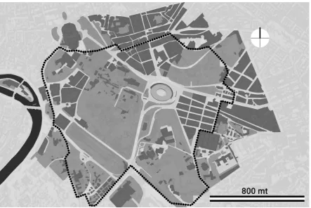 Figure 5. The road network in the central archaeological area as in the current situation (left) and in theproject (right).