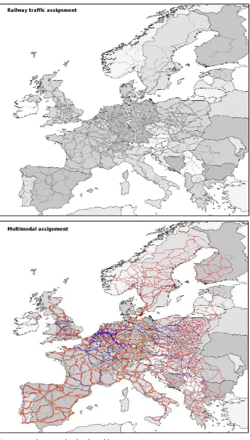 Figure 1. Road, IWW, rail and multimodal assignments. 