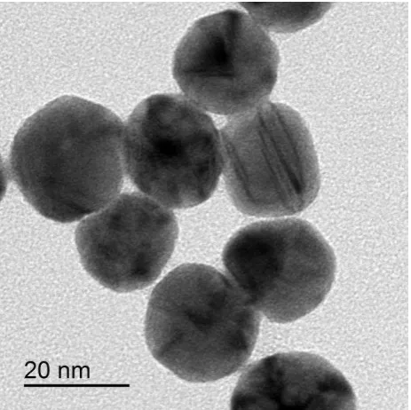 Fig. 1. Nanoparticle characterization: (a) TEM image of gold nanoparticles (CASE 6); (b) A: spectral-dependent absorbance of 