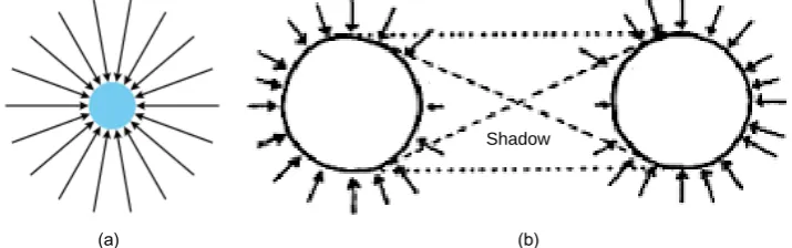 Figure 3. (a) I-meteons impinging randomly from all sides on an isolated coarse spherical body generate no net “push” on it