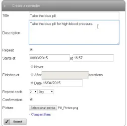 Figure 2. Form of AndroidCare’s web interface used to create reminders. 