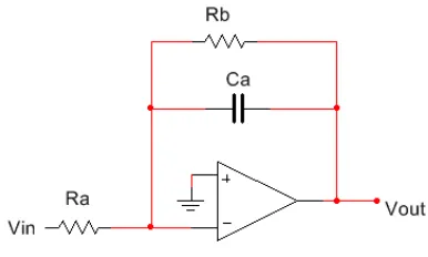 Fig.  8 First order low pass filter circuit with operational amplifier   