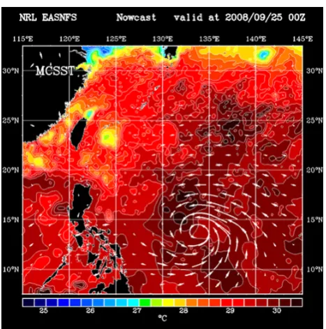Fig. 2. A synoptic map of SST from the East Asian Seas Nowcastand Forecast System (EASNFS) of the Naval Research Laboratory