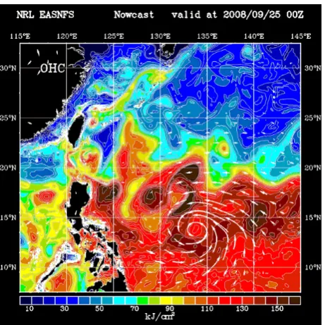 Fig. 4.Figure 3: A synoptic map of OHC computed by the EASFNS. The corresponding SST was in the A map of T100, the ocean temperature averaged over the up-per 100 m or to the ocean bottom (introduced in Sect