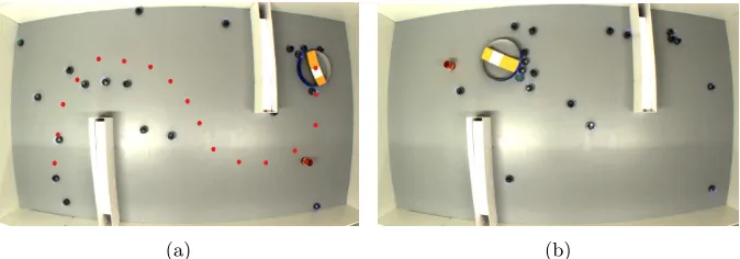 Fig. 2: A human operator, wearing the Google Glass, guides a swarm of robotsthat is transporting a circular object through an arena with obstacles