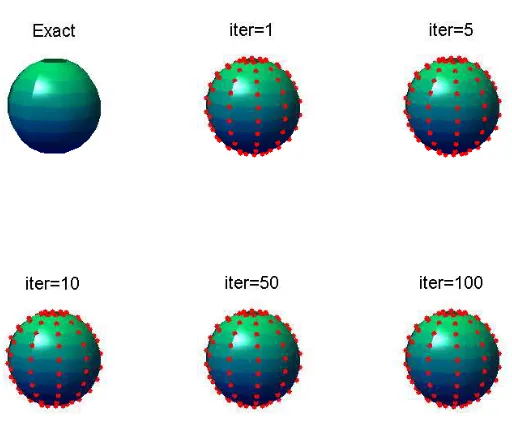 Figure 6: Example 2: Results for M = N = 8, M� = N� = 10, no noise and no regularization.
