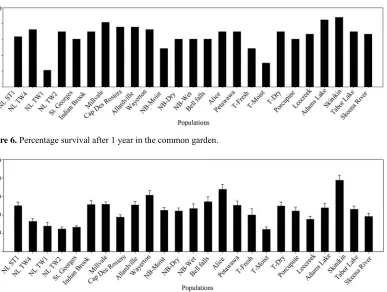 Figure 6. Percentage survival after 1 year in the common garden. 