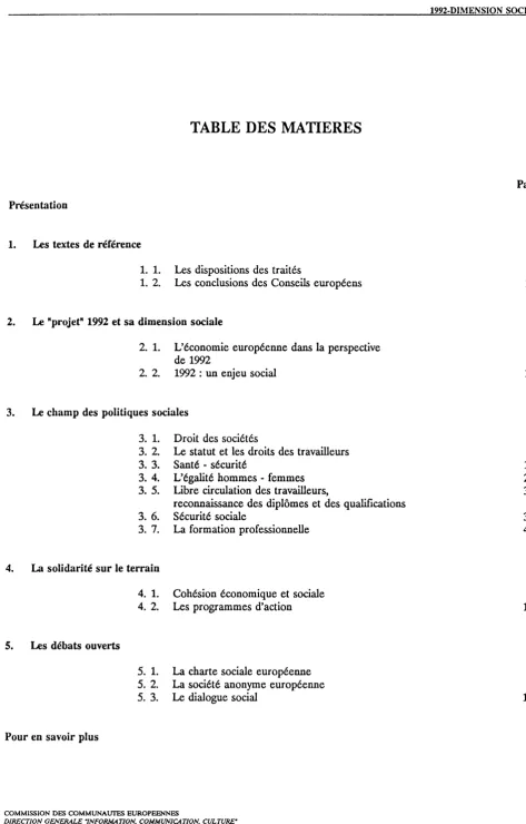 TABLE DES MATIERES 