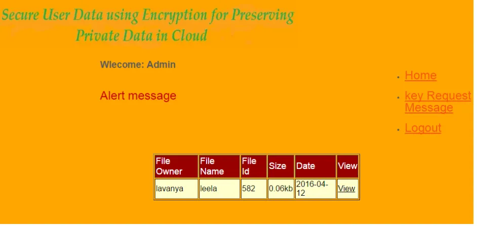 Fig 1.3: Once the auditor clicks on send to cloud server, then the alert message for admin will be received as : 