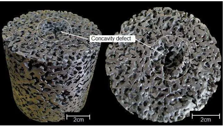 Fig. 5. Representative concavity defect formed on top of the foam due to the centralized gas flow