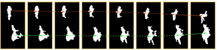 Figure 6 Interpolation of intermediate frames. The leftmost and rightmost frames are original,