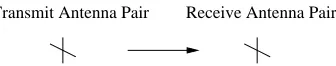 Figure 1: Wireless communication employing polarisation diversity, where both the transmitter and the receiver sides are equipped with a pair ofantennas with different polarisation directions.