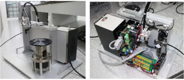 Figure 9 shows the top-back view of the final product. The power supply box, motor stepper and driver, IO  termination board, valves, air regulator and vacuum module are exhibited in this figure