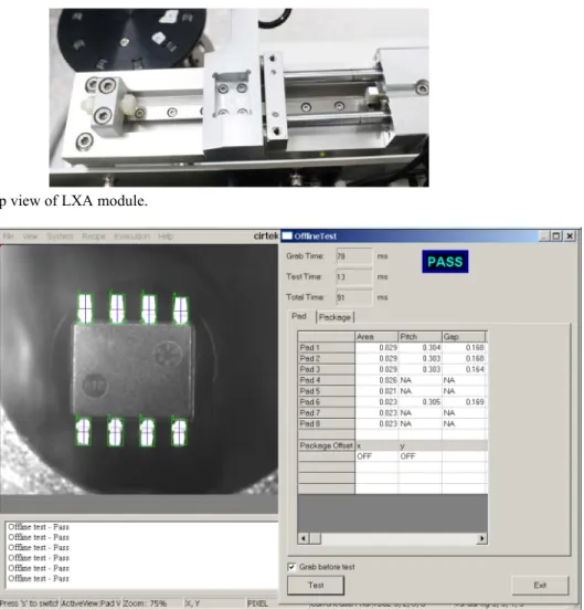 Fig. 13 : Screenshot of vision inspection software when unit is in position. 