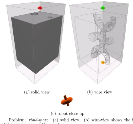 Fig. 3. Problem: rigid-maze. (a) solid view. (b) wire-view shows the internal tunnels