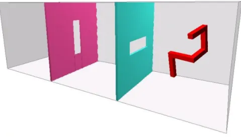 Fig. 5. Problem: rigid-hook. In order to get through the passages, the 6-DOF robot needs to perform translations and rotations.