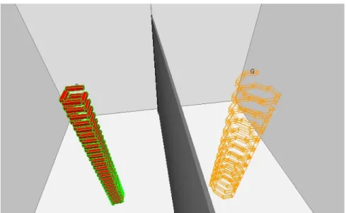 Fig. 8. Problem: serial-spring-98. The 103-DOF robot folds and unfolds to get above the wall that divides the environment.