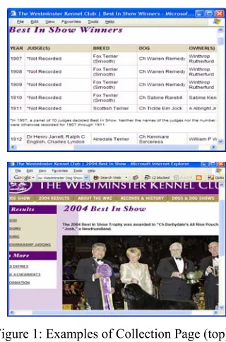 Figure 1: Examples of Collection Page (top) 