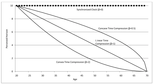 Figure 2. Perceived Length of a 10-Year Planning Horizon for Various Types of Age-Dependent Time Compression  