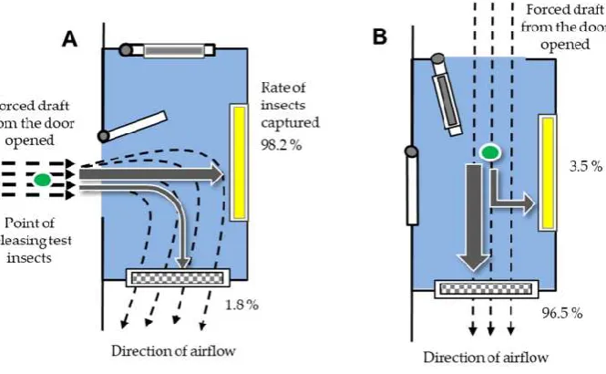 Figure 4. Schematic representation of pest elimination in an airflow-oriented anteroom with electric field 
