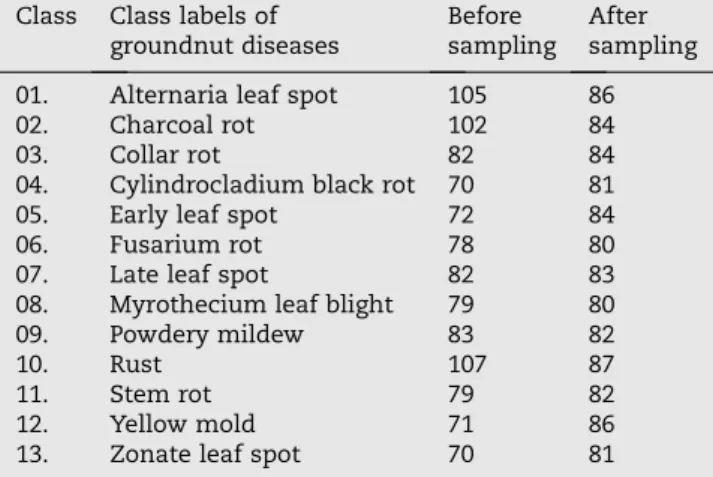 Table 3 – Class distributions of groundnut disease dataset before and after sampling.