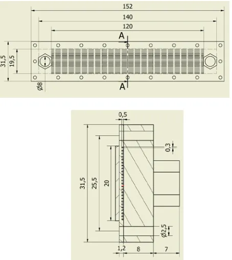 Figure 2. The dimensions of the microchannel heat sink 