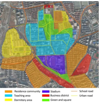Figure 4. The function distribution of the Dalian University of Technology and surrounding areas 